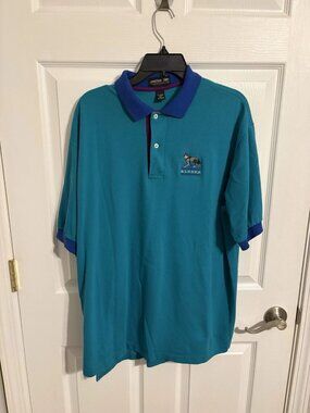 Jonathan Corey Alaska Wolf Polo Shirt Mens XL Teal Blue Colorblock 100% Cotton